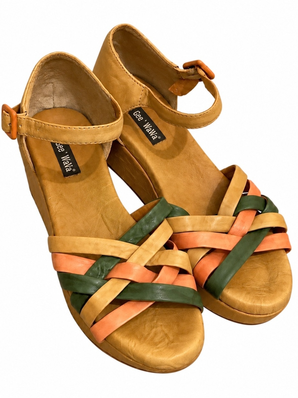 Gee Wawa Leather Strappy Platform Wedge Sandals Tri Color Size 8
